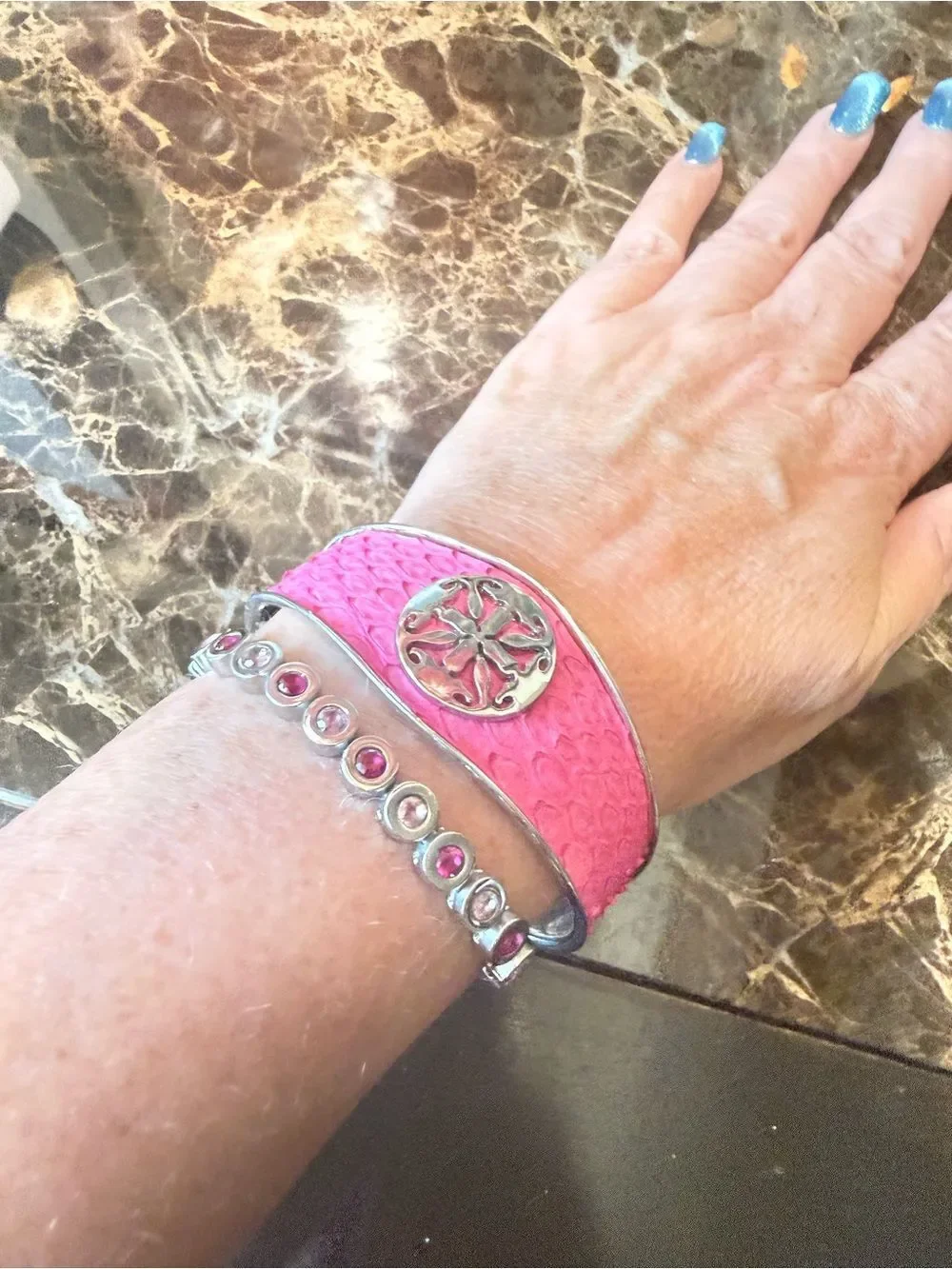 Rustic Cuff COTM October 2016 Pink Python Leather & Crystal Bracelet NWT